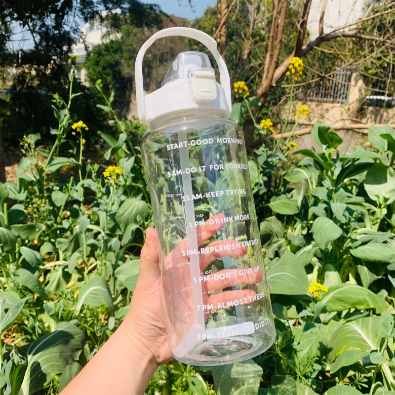 Bouteille d'eau avec paille Bouteille d'eau de sport étanche avec poignée, White