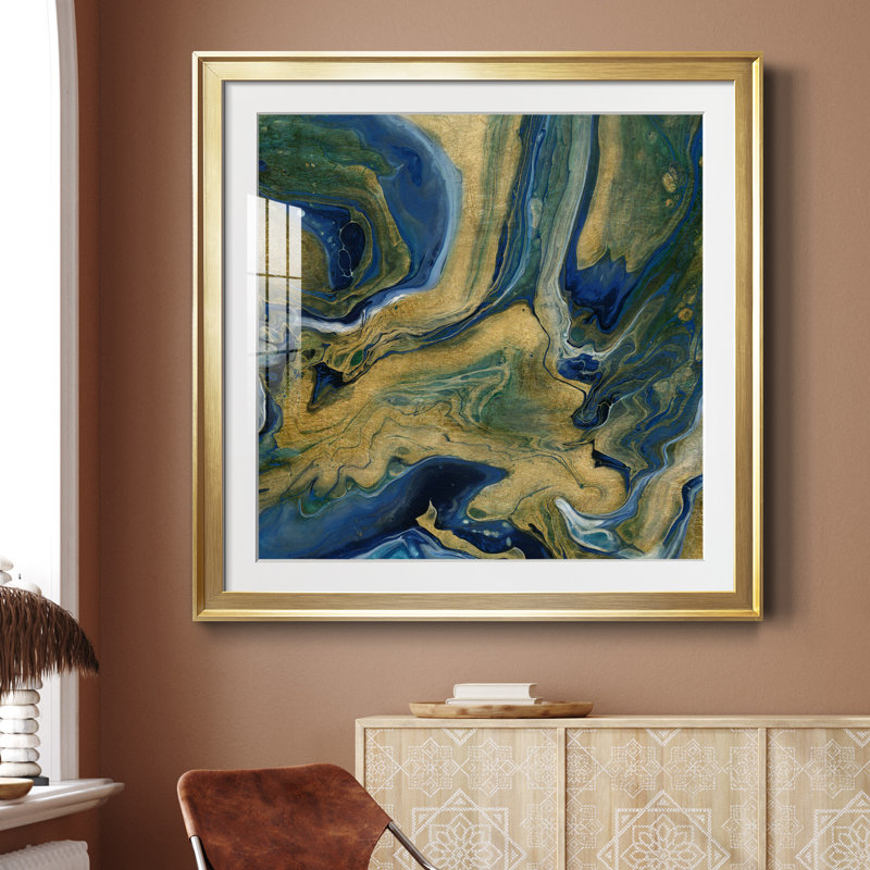 Golden Sea - peinture encadrée, H 34,5 po x l 34,5 po x P 1,5 po, Encadrement doré