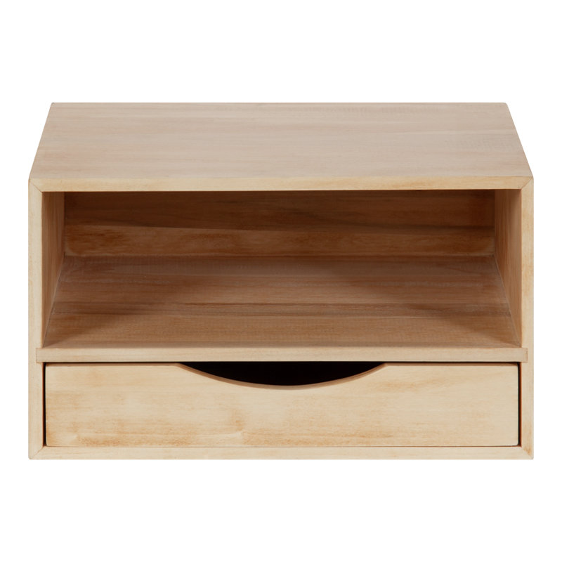 Adeana Poplar Solid Wood Floating Shelf with Drawer, Natural