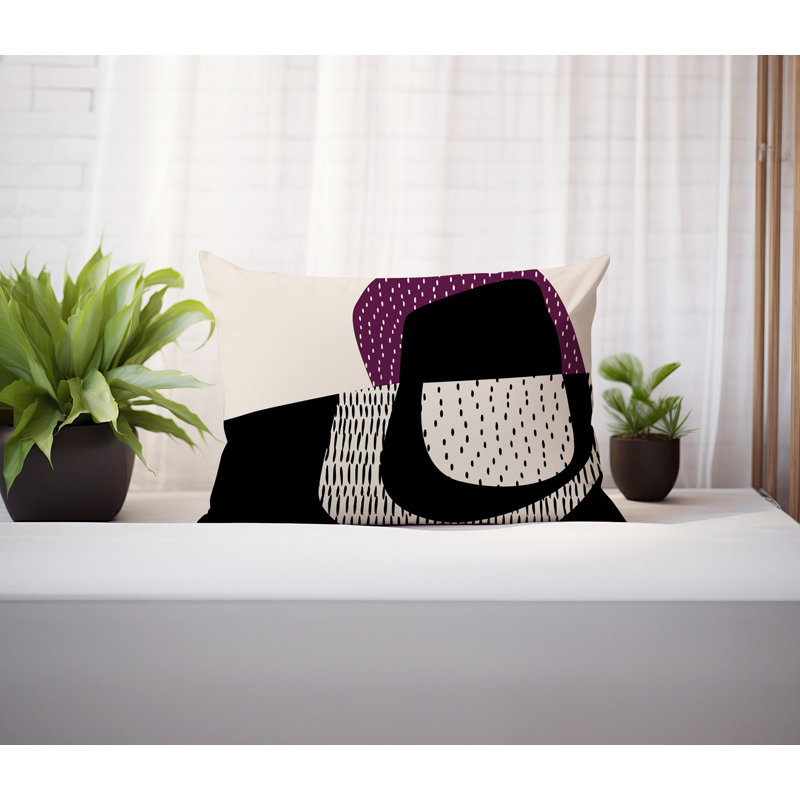 Coussin lombaire réversible intérieur / extérieur Vikka, H 14 po x l 20 po, Mauve / noir / blanc cassé, Capri