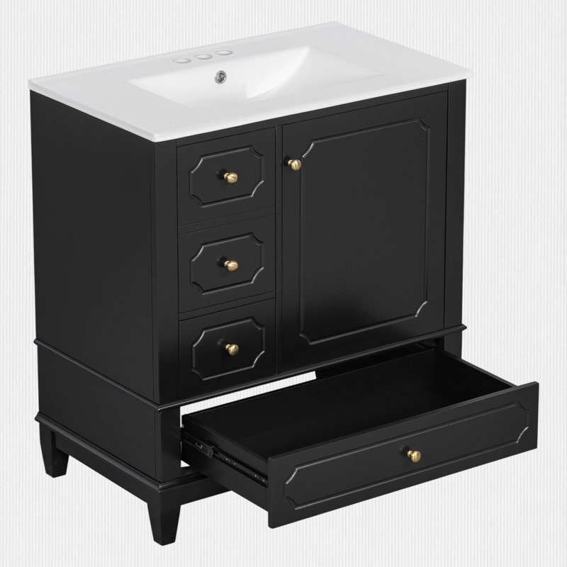 Meuble-lavabo 30 "avec plateau et tiroirs, Noir