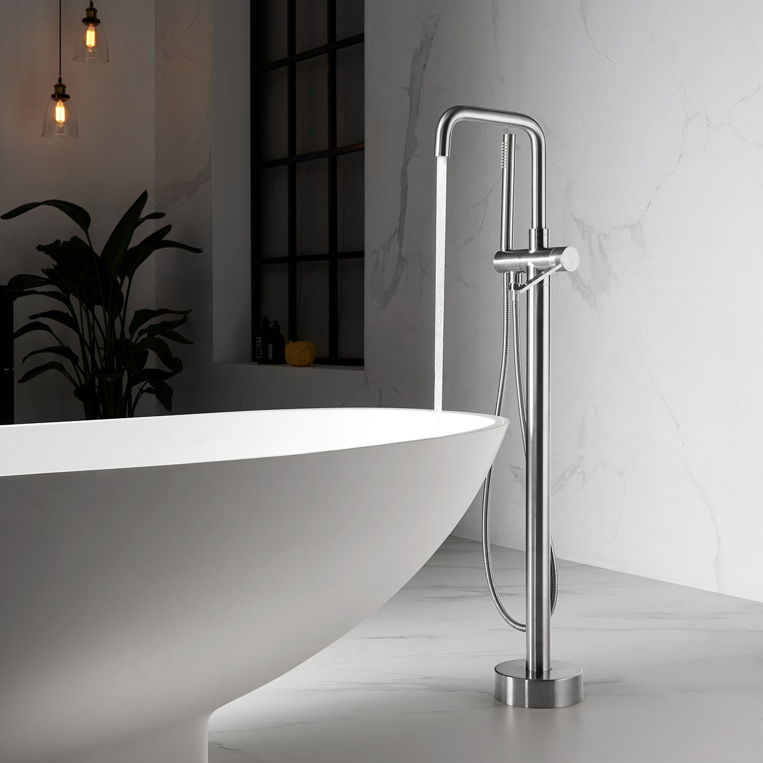 Delara Freestanding Tub Filler with Diverter, Brushed Nickel