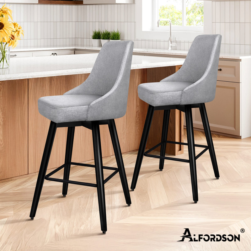 Swivel Upholstered Counter Stool with Metal Frame, Light Grey/Black
