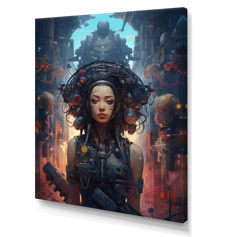 Portrait de la déesse Cyberpunk I - reproduction sur toile, 32" H x 16" W, Toile tendue
