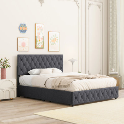 Full Size Upholstered Platform Bed Frame with Headboard and 4 Storage Drawers, Button Tufted Style -  Red Barrel StudioÂ®, 589D6652552B4F9481E9603590699313