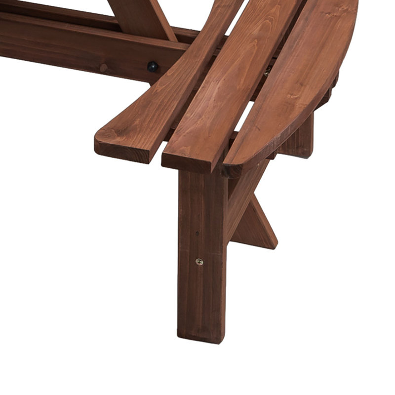 Raeis 70.05'' Outdoor Picnic Table with 4 Built-in Benches, Round Outdoor Table with Umbrella Hole , Seats Up To 8 Persons