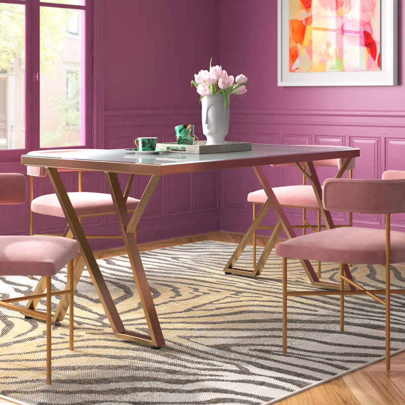 Sherry Glass Top Metal Base Dining Table, White