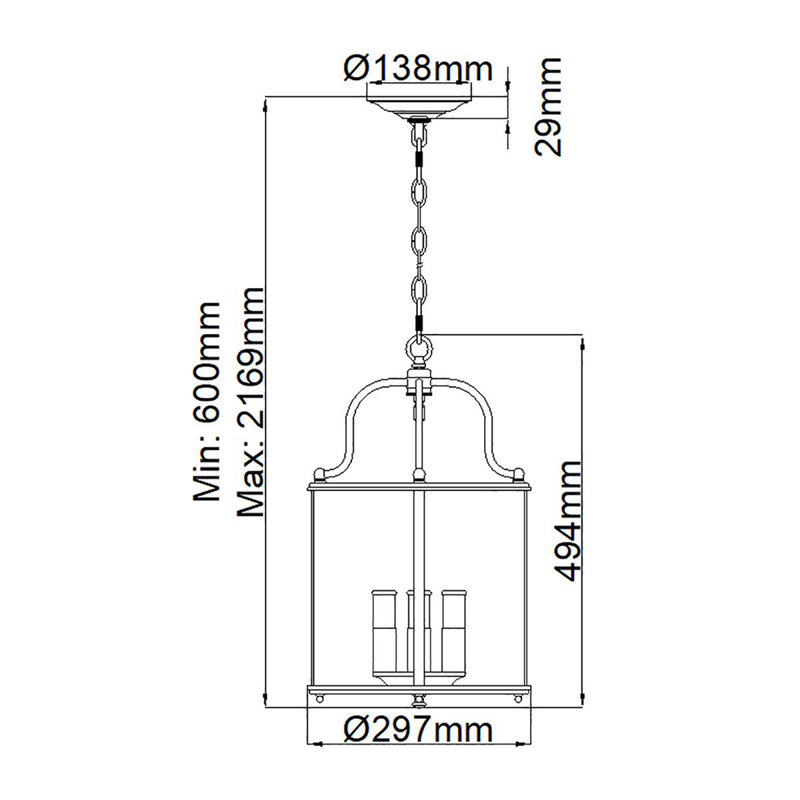 Tibbetts 4 - Light Lantern Pendant, Pewter