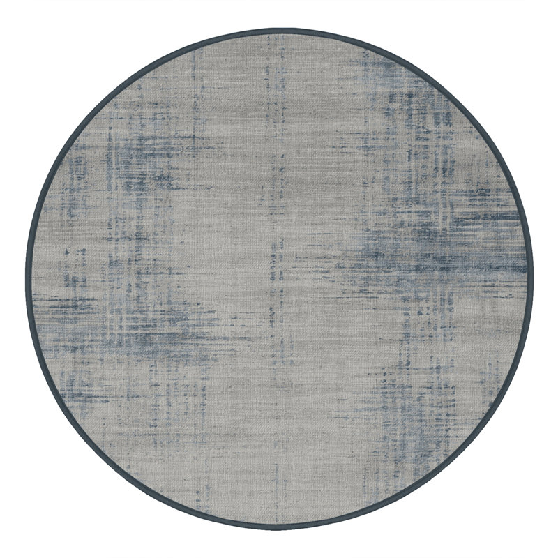 Machine Washable Abstract Grey Area Rug, Round 5'