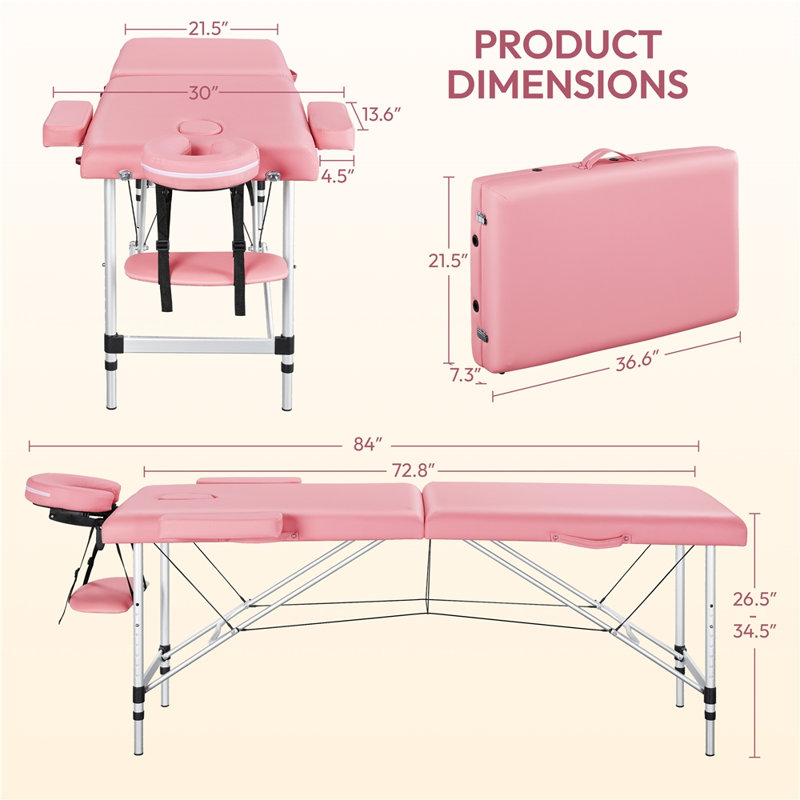 Table de massage portative réglable en aluminium, Rose