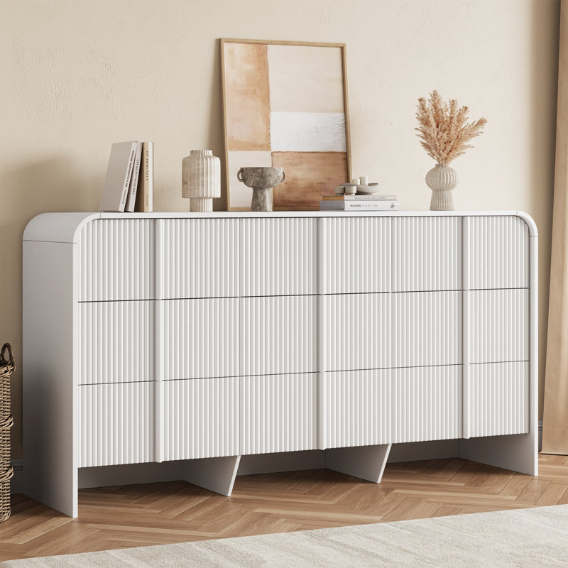 Commode 9 tiroirs cannelée, l 60,2 po, Blanc