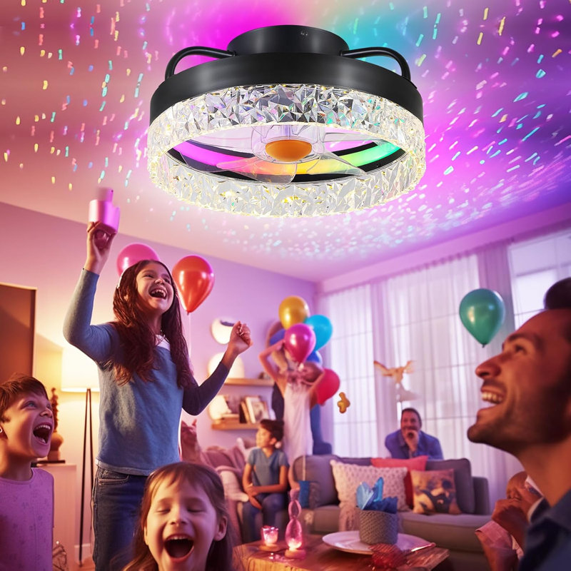 13 petits ventilateurs de plafond encastrés modernes avec lumières et télécommande, Noir - rouge, vert et bleu