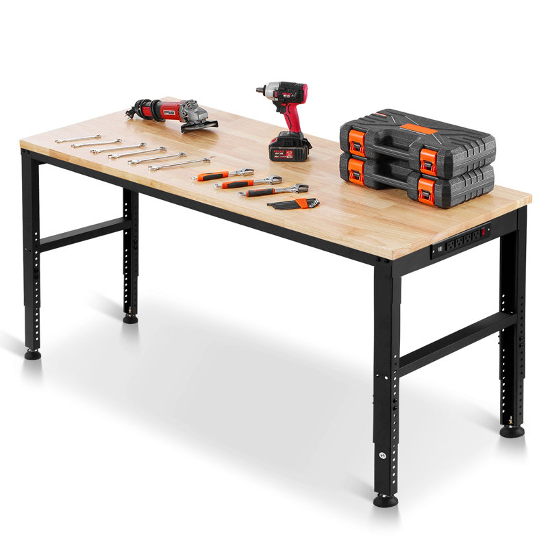 Table d'entrée, établi à hauteur réglable avec cadre en métal pour atelier, bureau et maison