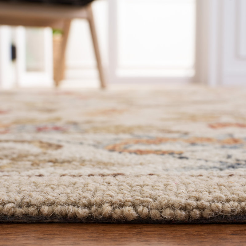 Tapis ivoire en laine crocheté à la main Hollander Missy, Rectangle 7 pi 9 po x 9 pi 9 po