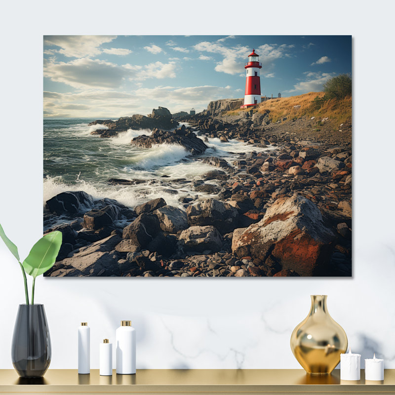 Phare de l'est du Canada I - art mural nautique et plage en métal, H 12 po x l 20 po x P 1 po