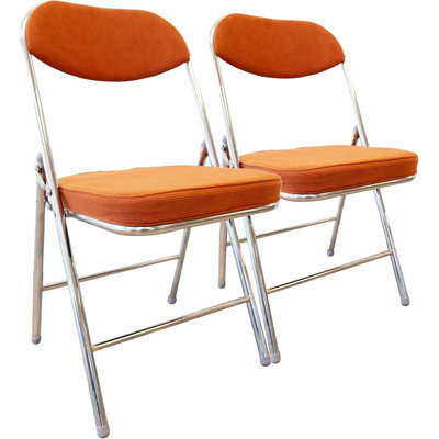  Vurban Furniture Padded Folding Chairs With Cushion, Durable & Portable Foldable Fabric Chairs For Indoor & Outdoor, Party, Dining, Work, Banquet - Citrus Orange, Set Of 2