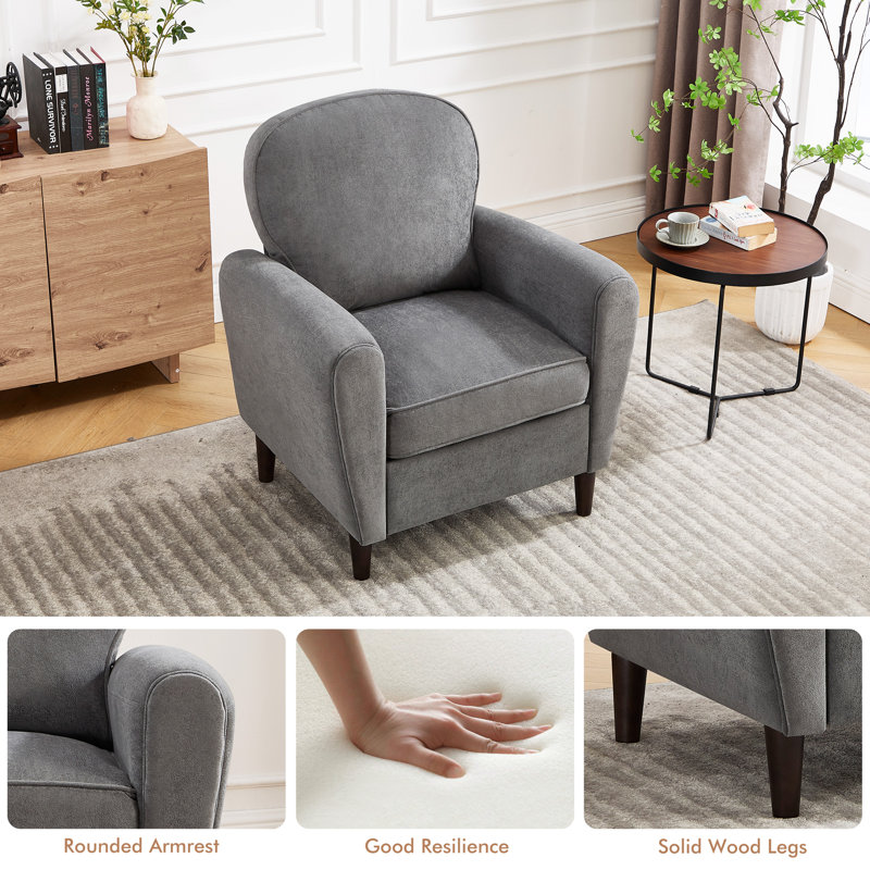 Fauteuil rembourré avec pieds en bois, Gris foncé