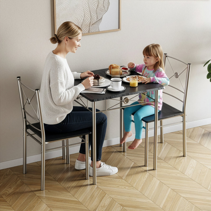 Nyvaeh 2 - Person Dining Set, Black, Silver