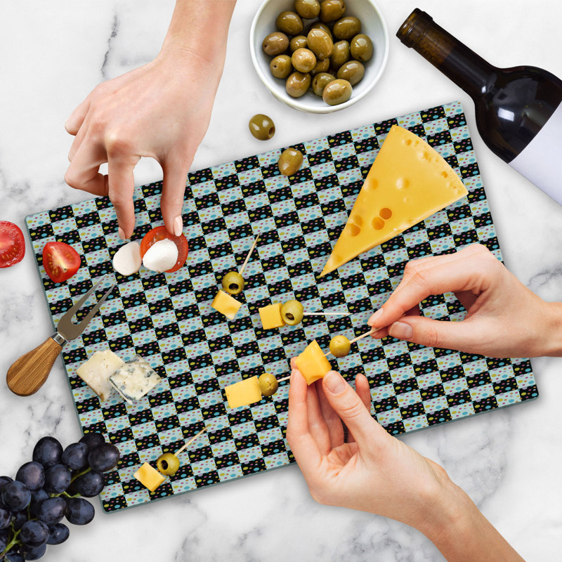 Ambesonne Colorful Cutting Board Large Checkered Dotted Tile Multicolor
