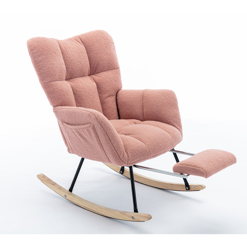 Chaise berçante en tissu avec repose-pieds Teddy, Rose