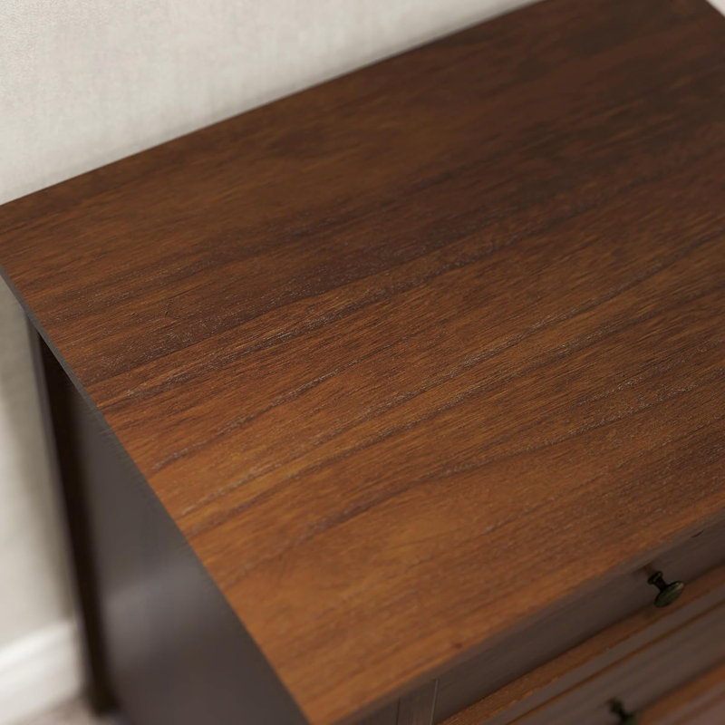Table de chevet 3 tiroirs, table de bout en bois massif avec tablette coulissante, table de chevet pour le bureau de la chambre à coucher brun