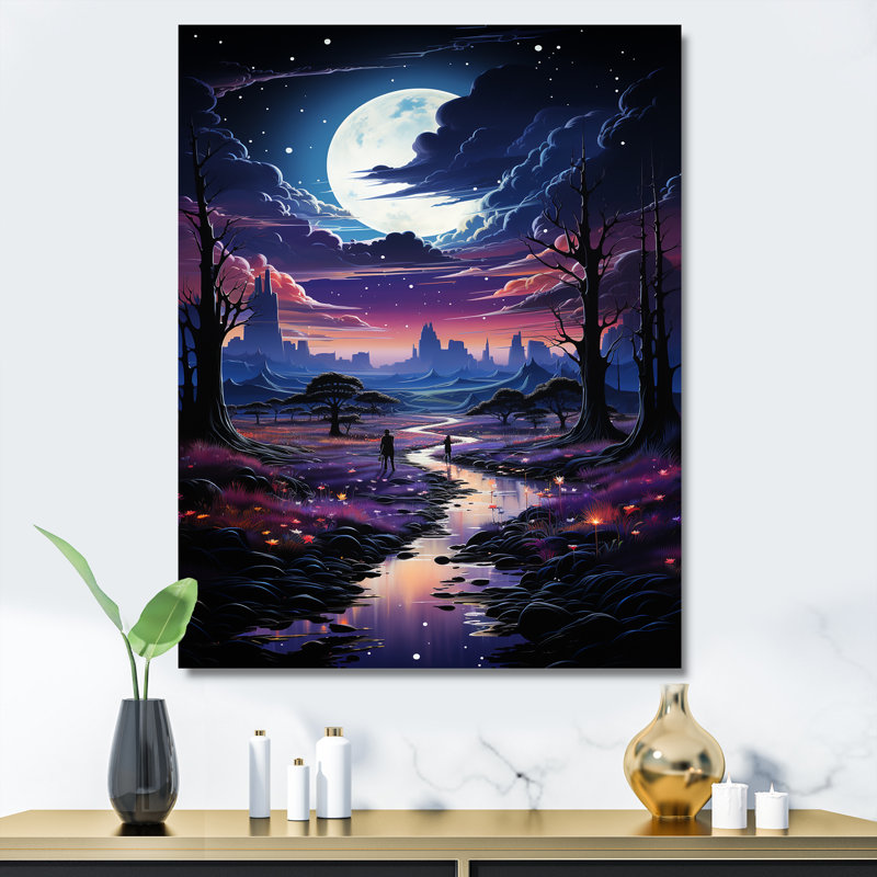 «Blue Astral Walk To The Moon III», art mural paysages spatiaux, Toile tendue, H 32 po x l 16 po x P 1 po