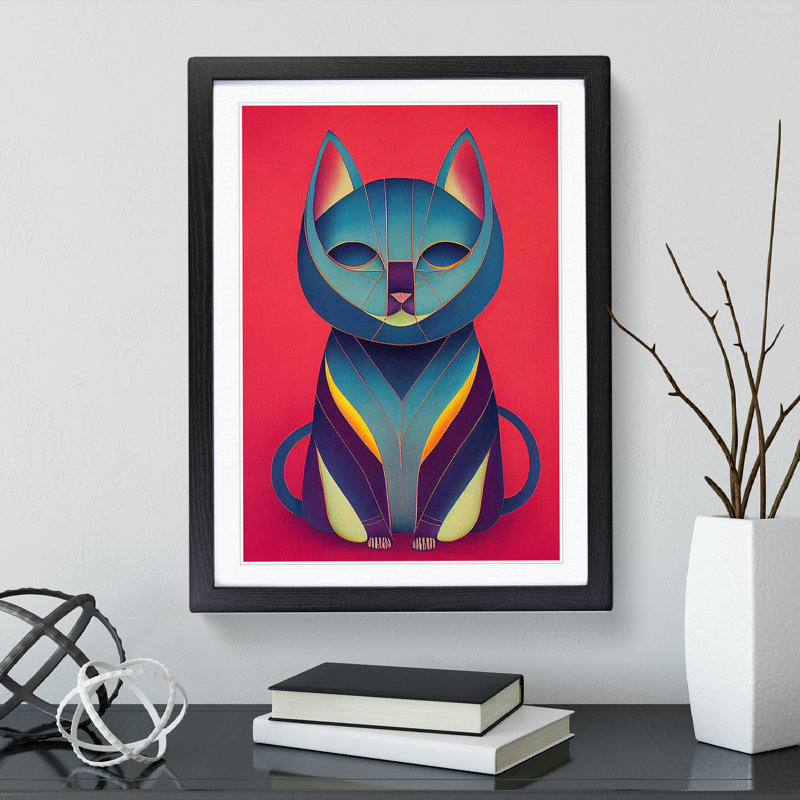 Modern Cat No.3 Abstract - Framed Print, Black, 64cm H x 46cm W x 2cm D