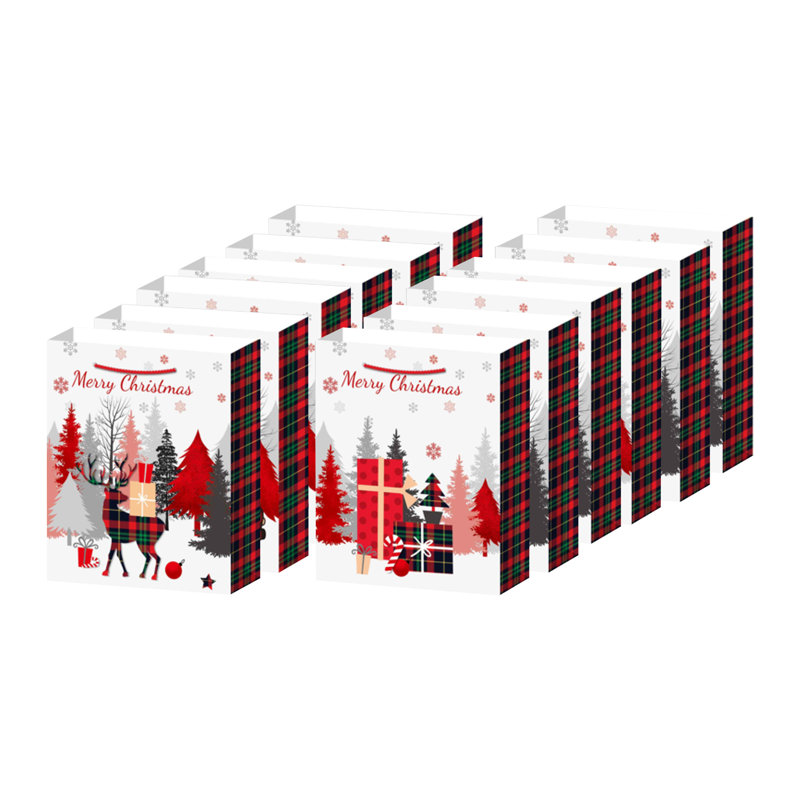 Ensemble de 12 sacs-cadeaux de Noël (écossais Buffalo) (grand) - ensemble de 12