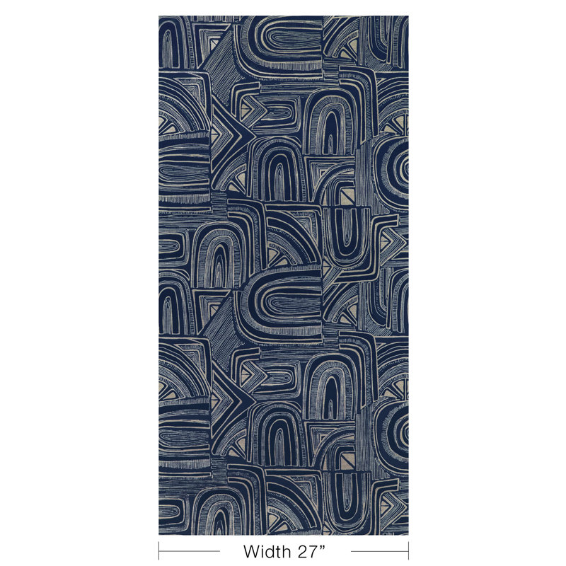 Celeste Timbre Geometric Wood Pulp Blend Pretrimmed Roll, Lapis