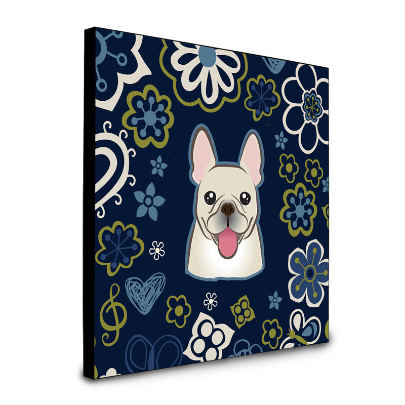 Art encadré fleurs teckel à long Bissell, Bouledogue français beige