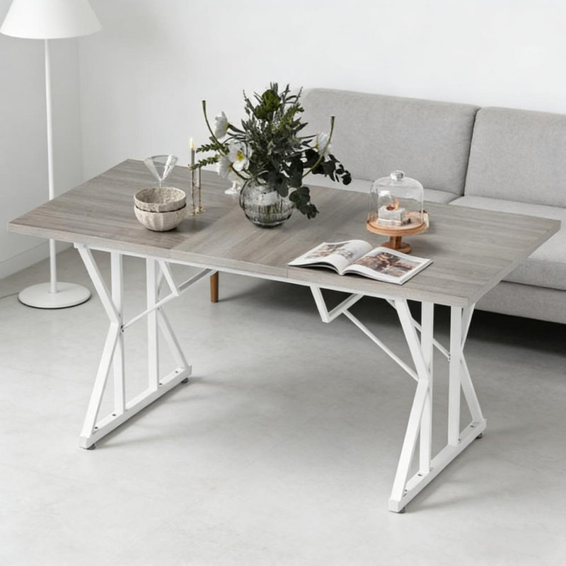 Table de cuisine extensible de style nordique, table de salle à manger extensible, avec base en tréteaux robuste