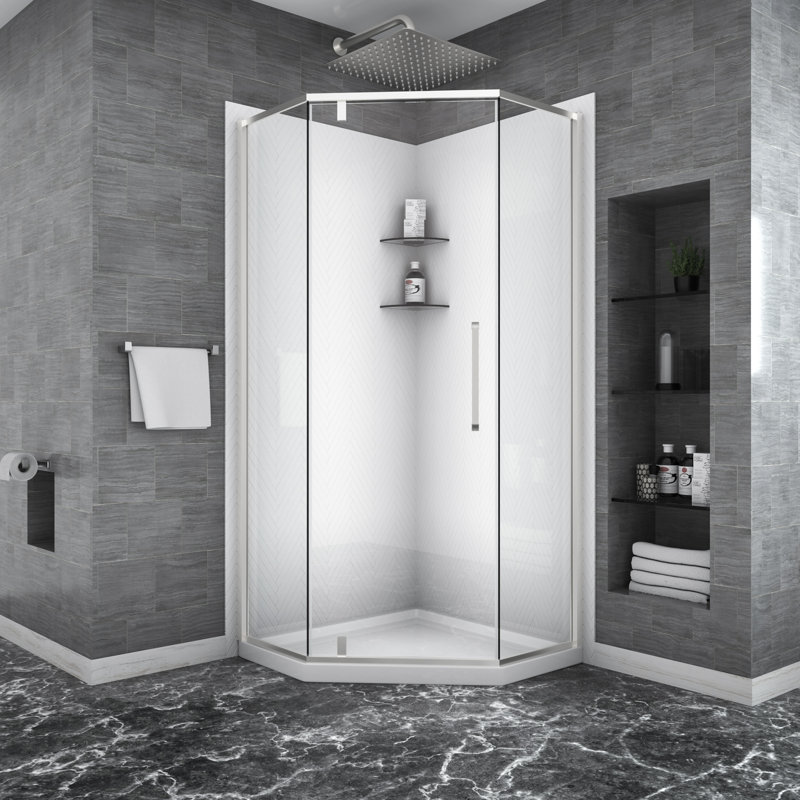 34.12'' W 72'' H Semi-Frameless Neo-angle Right Shower Enclosure, Chrome