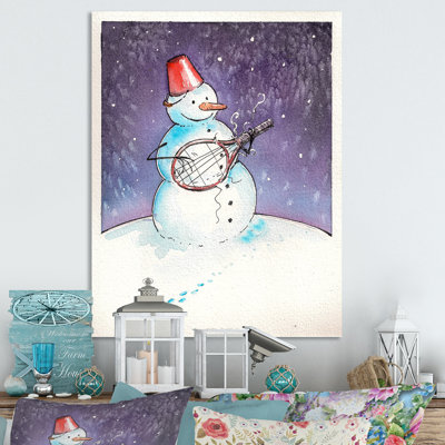«Christmas Snowman jouant de la guitare III», reproduction d'art sur toile