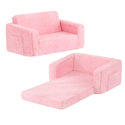 Kids Sofa, Extra Wide 2 In 1 Kids Fold Out Chair Convertible Sofa To Lounger