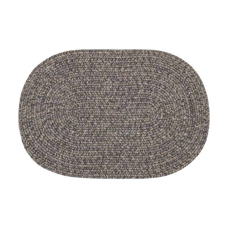 Tapis de couleur unie gris intérieur / extérieur tressé Seline, Ovale 10 pi x 13 pi