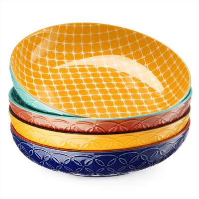 DOWAN Vibrant Pasta Bowls, 8.5'' Large Salad Bowls, 34 Oz Porcelain Pasta Serving Bowl Set Of 4