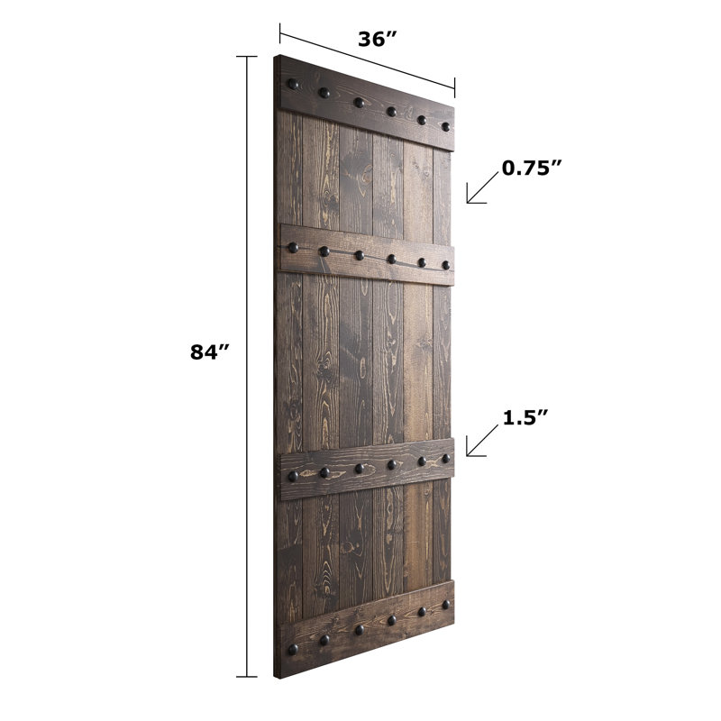 Porte de grange à panneaux en bois avec ensemble de quincaillerie d'installation, 36 po x 84 po, Café Kona