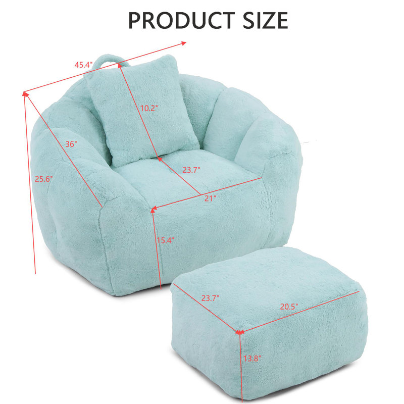 Fauteuil à billes surdimensionné avec repose-pieds, Fausse fourrure bleue