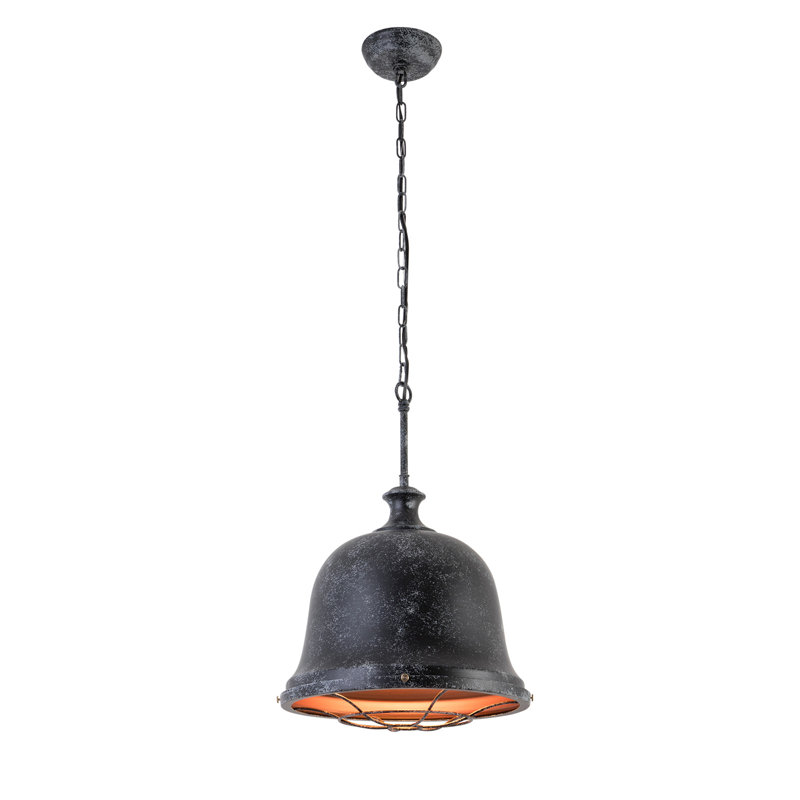 Delal 1 - Light Unique Dome Pendant with Wrought Iron Accents, Black