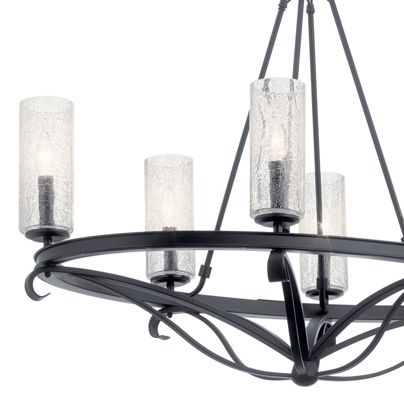 6-Light Black Metal Chandelier with Crackle Glass Shades