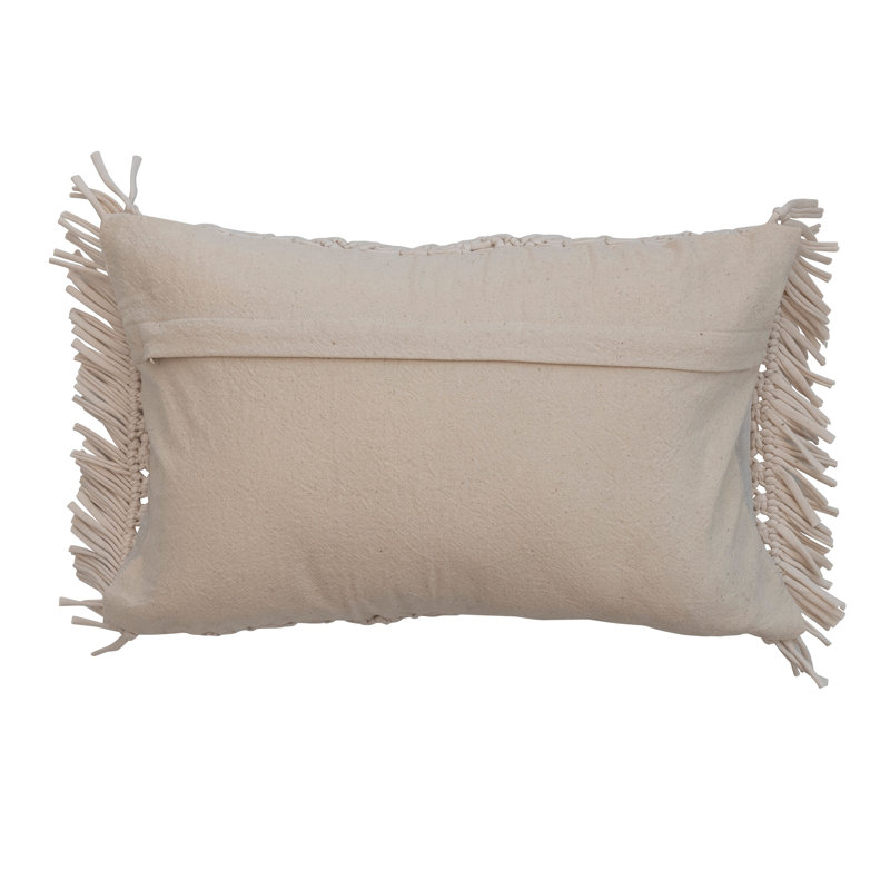 Boho Handwoven Cotton Macrame Lumbar Pillow with Fringe