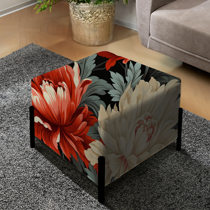 Luxueux fleurs rouge et beige damas - Repose-pieds carré damassé