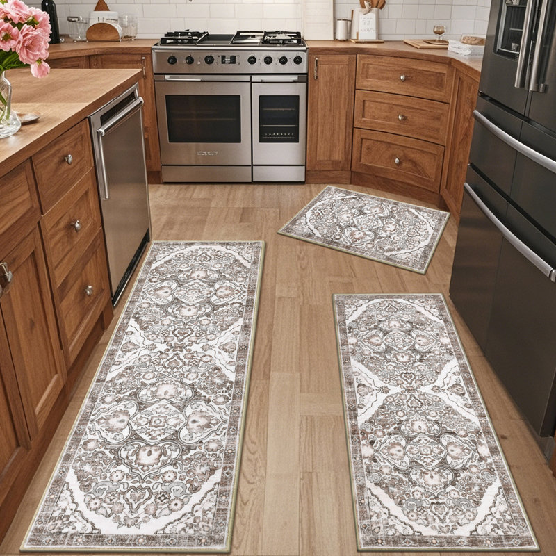 Machine Washable Non-Slip Kitchen Mat, Ivory