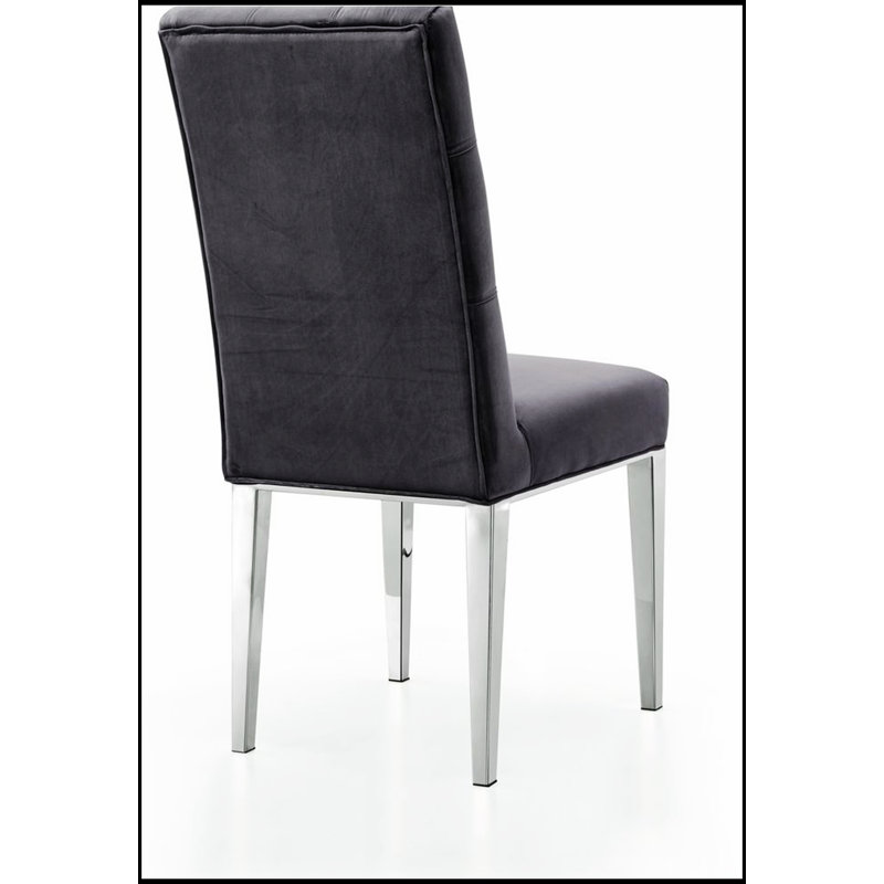 Ensemble de 2 chaises de salle à manger rembourrées Modern Velvet, pieds chromés, dossier capitonné pour un confort élégant