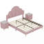 Ensemble de 3 pièces, cadre de lit rembourré en velours avec tête de lit en forme de pétale, tables de chevet 3 tiroirs, rose