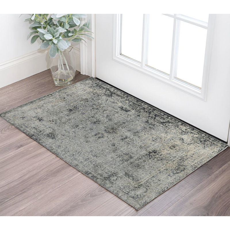 3' X 5' Gray And Black Floral Medallion Area Rug