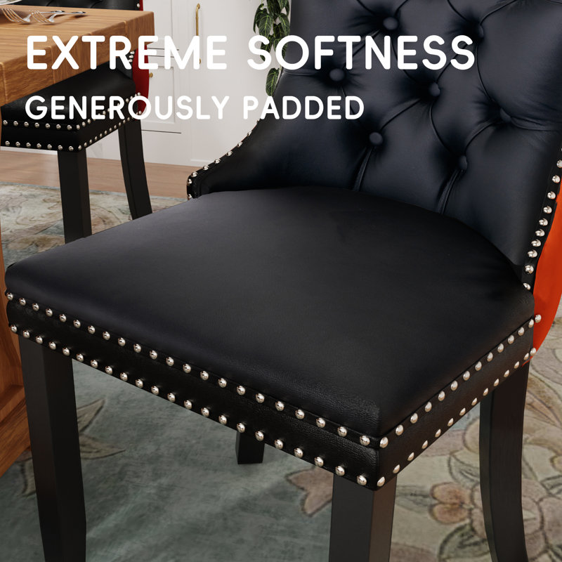 50.8cm H Velvet Upholstered Wing Back Side Chair, Black/Orange