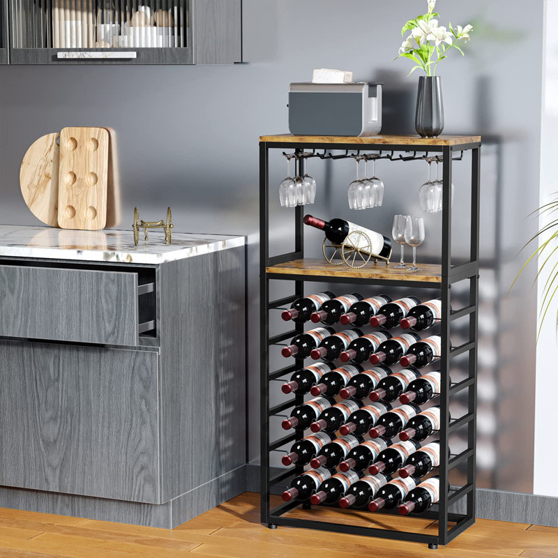 Akeema 30 Bottle Floor Wine Bottle & Glass Rack in