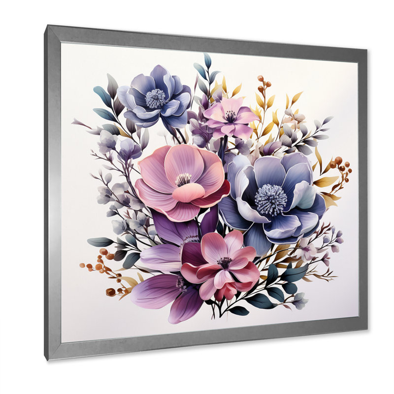 Bouquet de minimalisme mauve sur toile, Cadre simple argenté, H 36 po x l 36 po x P 1,5 po
