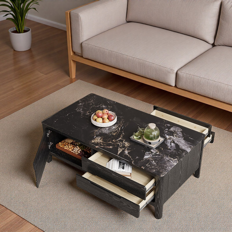 Table basse en bois Ultra Crystal Stone, Noir, Noir, H 19,7 po x L 51,2 po x l 27,6 po